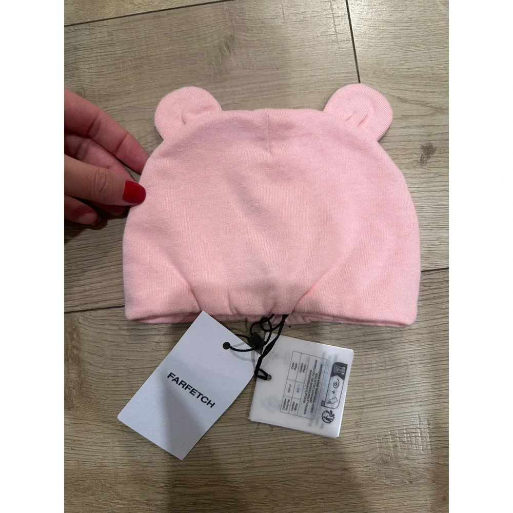 Moschino Kids Pink Toy Bear Logo Beanie Hat with Ears MUX04V LCA14 Newborn